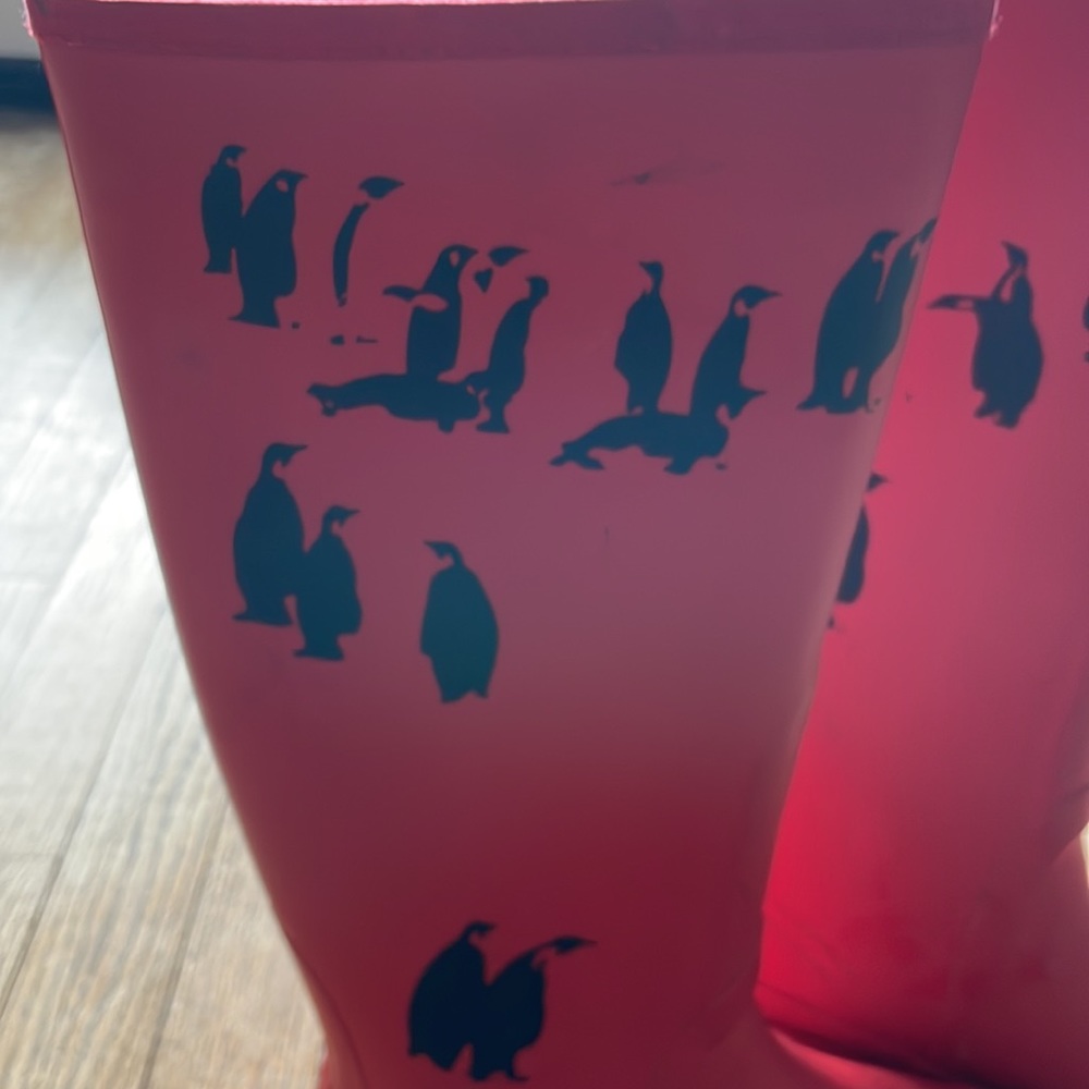 J Crew Red Penguin fur lined rain boots size 7 - Picture 2 of 6